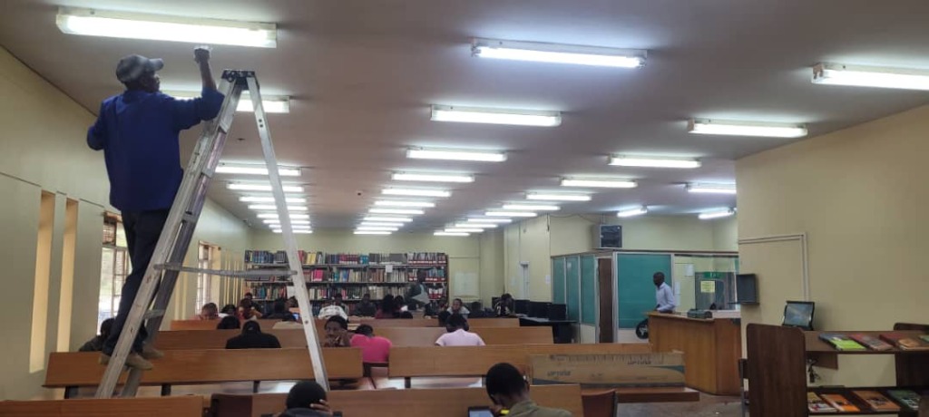 School library tube lighting electrical install